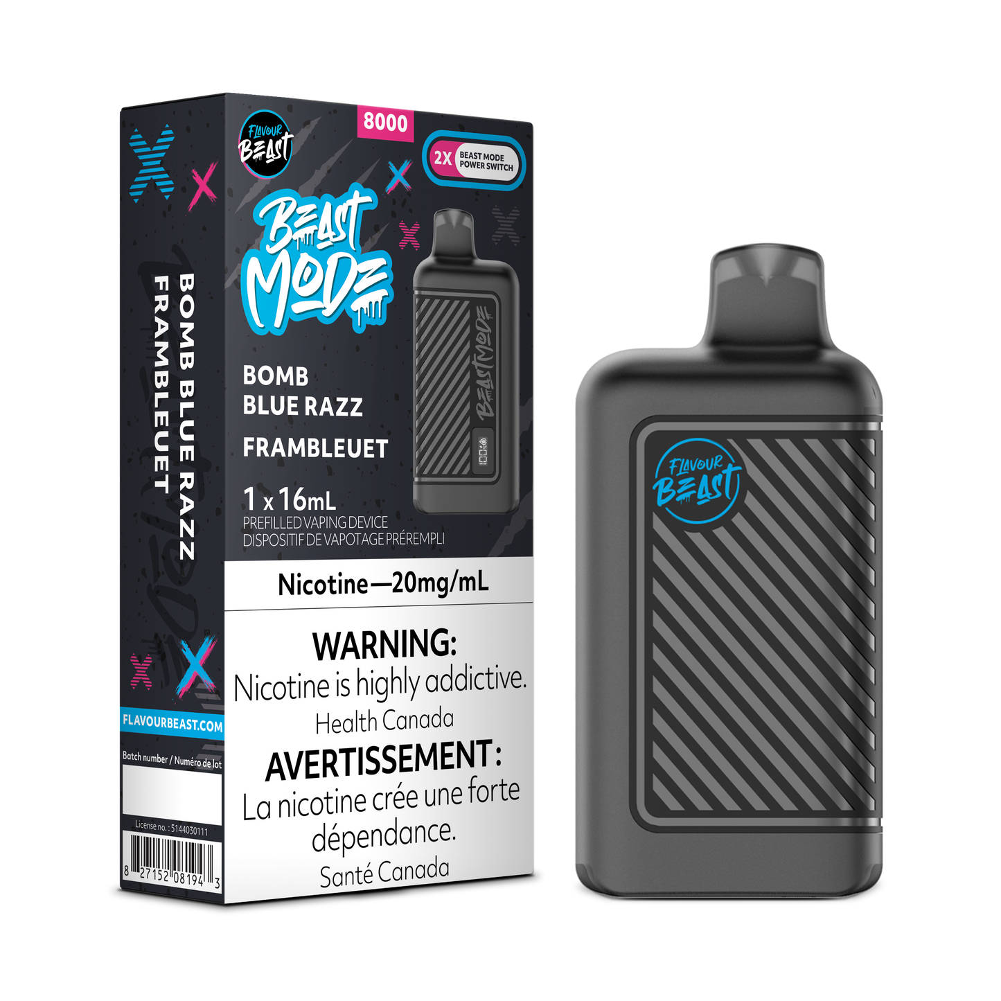 Flavour Beast 8k Beast Mode 8000 Puffs Bomb Blue Razz  Adjustable Wattage  Rechargeable Disposable Vape 20Mg