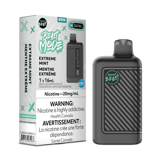 Flavour Beast 8k Beast Mode 8000 Puffs Extreme Mint Adjustable Wattage Rechargeable Disposable Vape 20Mg