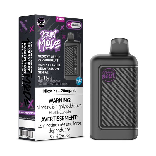 Flavour Beast 8k Beast Mode 8000 Puffs Groovy Grape Passionfruit  Adjustable Wattage  Rechargeable Disposable Vape 20Mg