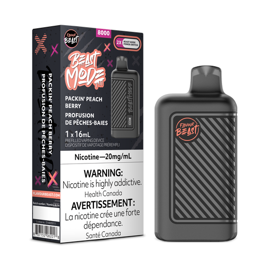 Flavour Beast 8k Beast Mode 8000 Puffs Packin Peach Berry Adjustable Wattage Rechargeable Disposable Vape 20Mg