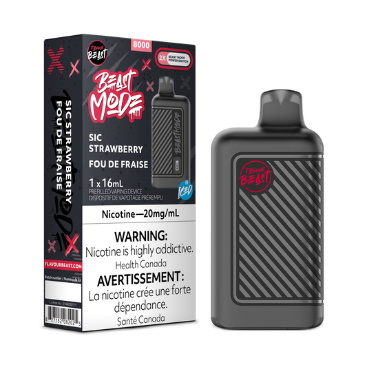 Flavour Beast 8k Beast Mode 8000 Puffs Sic Strawberry Adjustable Wattage Rechargeable Disposable Vape 20Mg