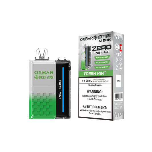 Oxbar Rocky Vapor M20K 20K Puffs Fresh Mint Adjustable Wattage Rechargeable Disposable Vape Zero Nicotine