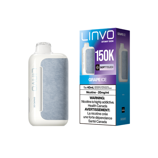 Vape jetable rechargeable Linvo Star 150K bouffées, raisin glacé, 20 mg