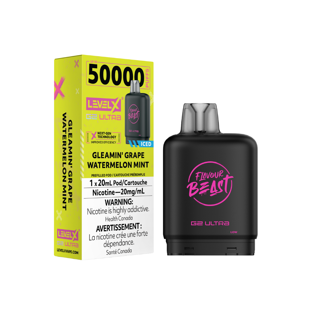 Flavour Beast Level X G2 Ultra 50K (Prefilled Pods) - Gleamin' Grape Watermelon Mint Iced
