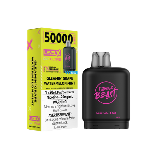 Flavour Beast Level X G2 Ultra 50K (Prefilled Pods) - Gleamin' Grape Watermelon Mint Iced