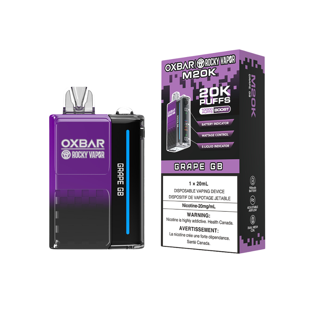 Oxbar Rocky Vapor M20K 20K Puffs Grape GB Adjustable Wattage Rechargeable Disposable Vape 20Mg