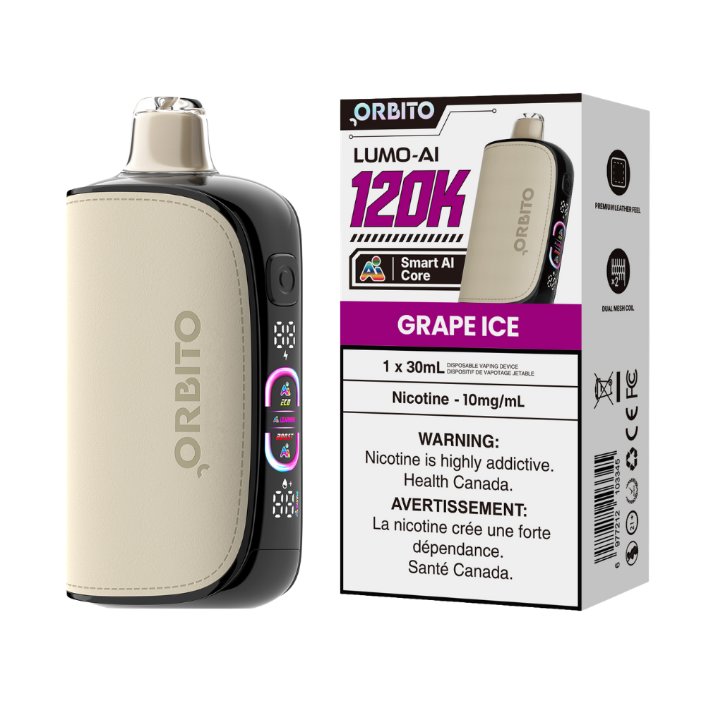Orbito Lumo AI 120 000 bouffées Raisin Glacé Vape jetable rechargeable 10 mg