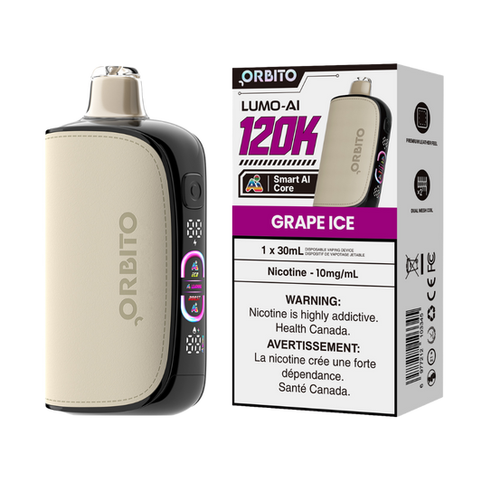 Orbito Lumo AI 120 000 bouffées Raisin Glacé Vape jetable rechargeable 10 mg