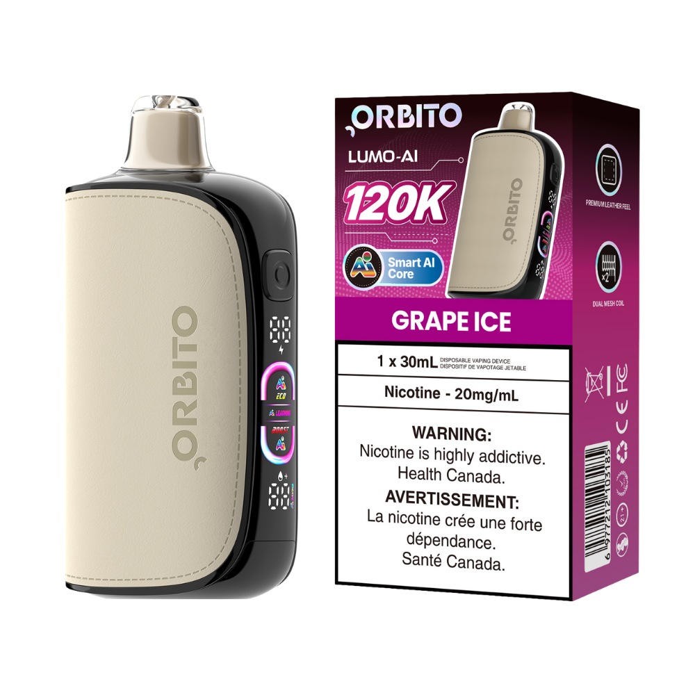 Orbito Lumo AI 120k Puffs Grape Ice Rechargeable Disposable Vape 20Mg