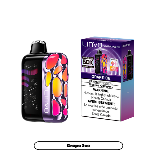 Linvo Rave 60000 Bouffées - Vape Jetable Rechargeable Grape Ice 20Mg
