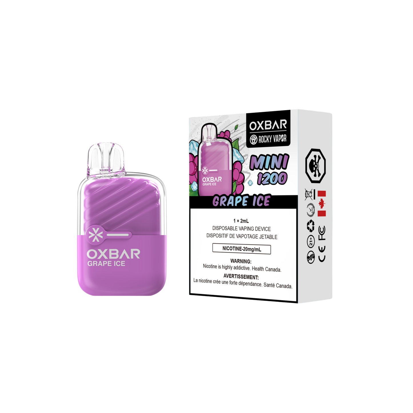 Oxbar Rocky Vapor Mini 1200 Puffs Grape Ice Disposable Vape 20Mg