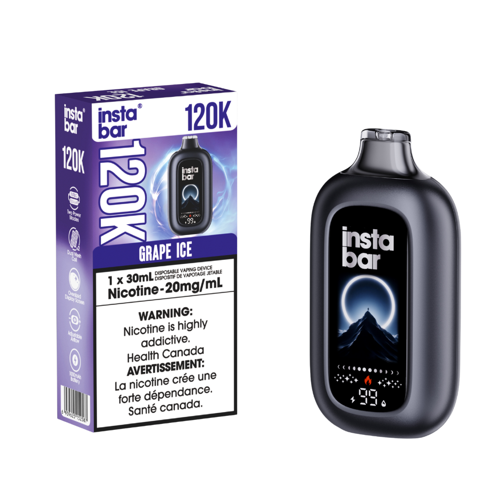 Insta Bar 120K - Vape jetable rechargeable Raisin Glacé 20 mg