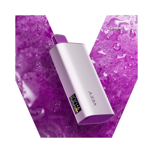 Vape jetable rechargeable VEEV NOW 18 ml, raisin, 8 000 bouffées, 20 mg
