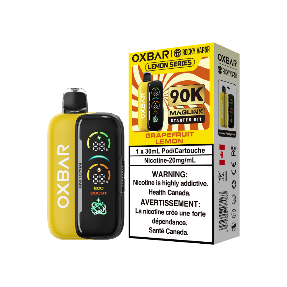 Kit de démarrage Oxbar Rocky Vapor Maglink 90 000 bouffées - Vape jetable rechargeable à système fermé de cartouches myrtille framboise 20 mg