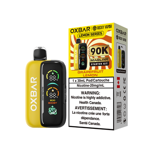 Kit de démarrage Oxbar Rocky Vapor Maglink 90 000 bouffées - Vape jetable rechargeable à système fermé de cartouches myrtille framboise 20 mg