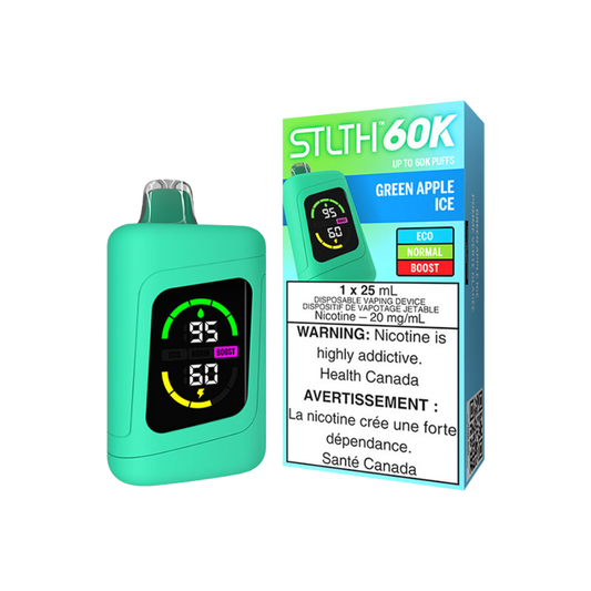 STLTH 60K Puffs - Green Apple Ice Rechargeable Disposable Vape 20Mg