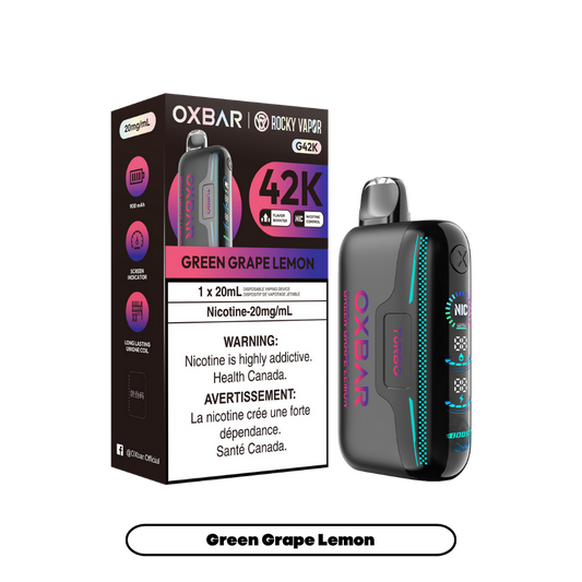 Oxbar Rocky Vapor G42k Green Grape Lemon 42K Puffs Adjustable Nicotine Rechargeable Disposable Vape 20Mg