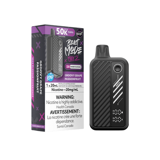 Saveur Beast Mode Max 2 50K bouffées Groovy Raisin Fruit de la passion glacé Vape jetable rechargeable 20Mg