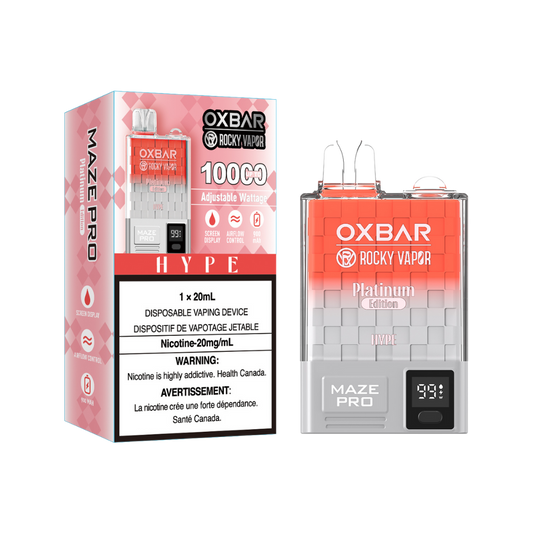 Oxbar Rocky Vapor Maze Pro 10K Puffs HYPE Vape jetable rechargeable à puissance réglable 20 mg