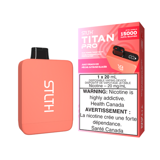 STLTH Titan 15K bouffées Pêche Juteuse Glacée cigarette électronique jetable rechargeable 20 mg