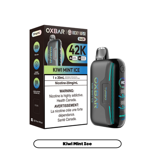 Oxbar Rocky Vapor G42k Glace Kiwi Menthe 42K Bouffées Nicotine Ajustable Rechargeable Vape Jetable 20Mg