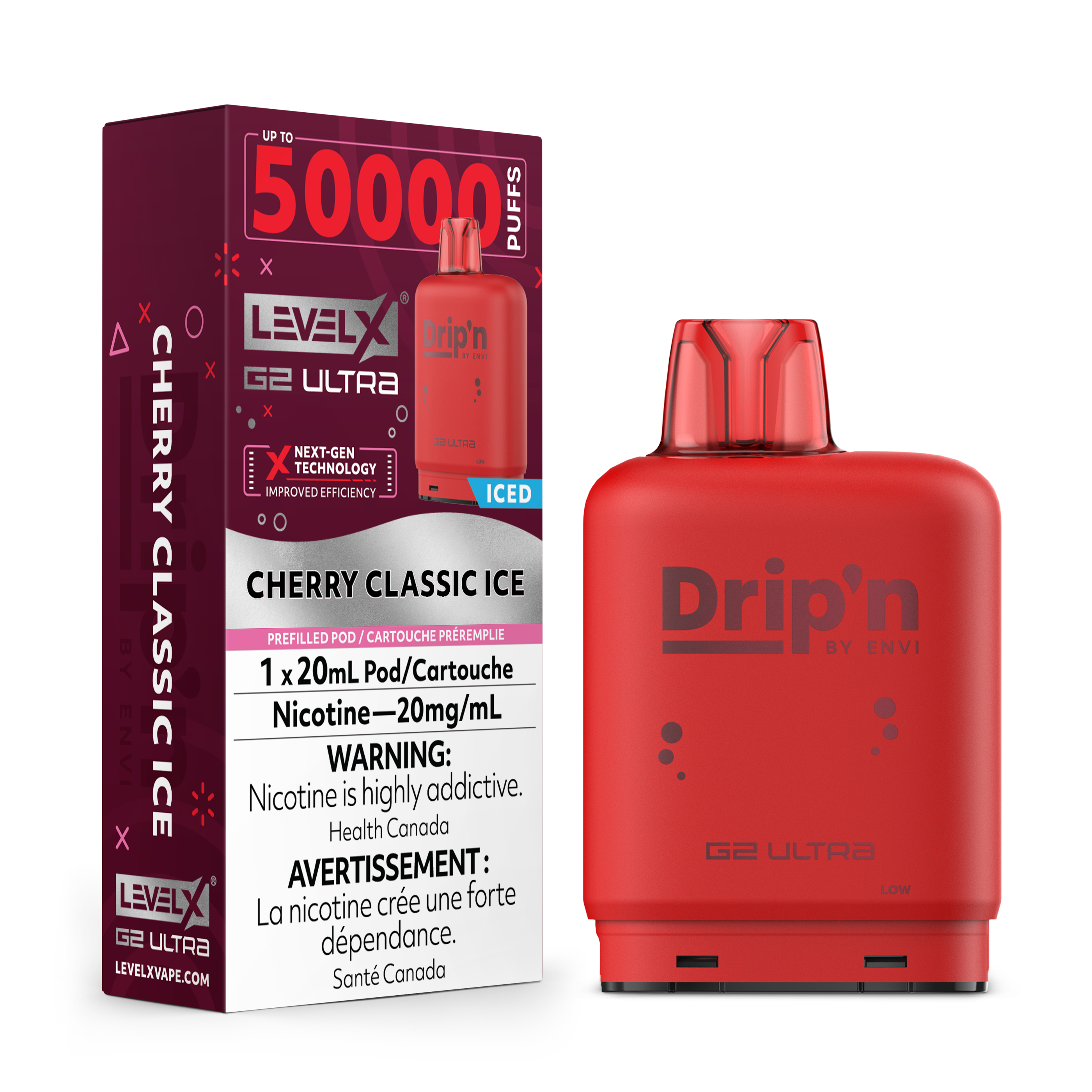 Dripin Level X G2 Ultra 50K (Prefilled Pods) - Cherry Classic Ice
