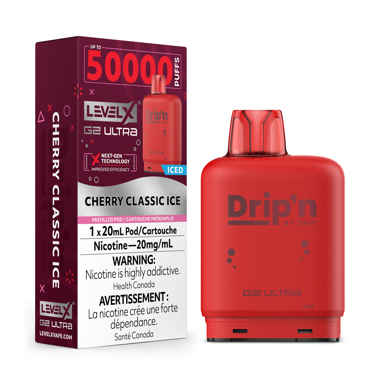 Dripin Level X G2 Ultra 50K (Prefilled Pods) - Cherry Classic Ice