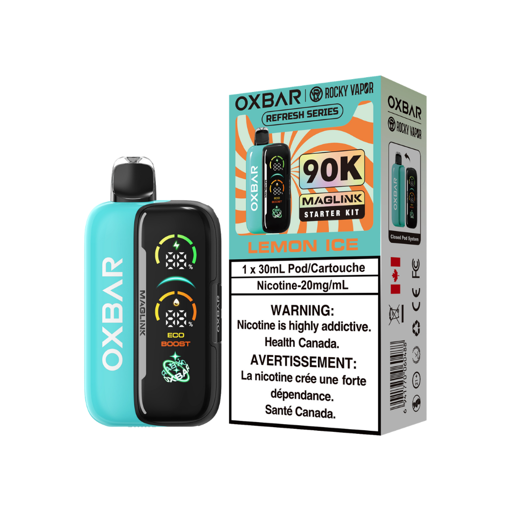 Kit de démarrage Oxbar Rocky Vapor Maglink 90 000 bouffées - Vape jetable rechargeable à système fermé de cartouches myrtille framboise 20 mg
