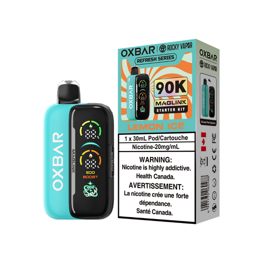 Kit de démarrage Oxbar Rocky Vapor Maglink 90 000 bouffées - Vape jetable rechargeable à système fermé de cartouches myrtille framboise 20 mg