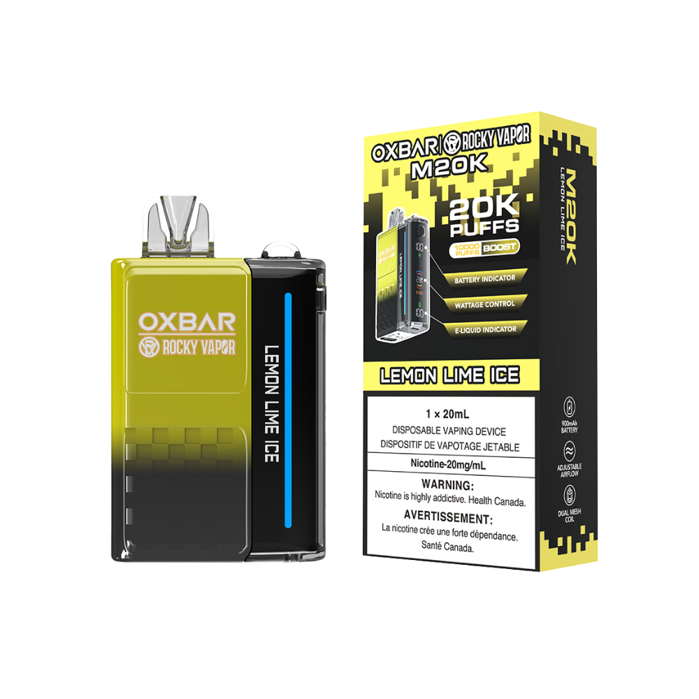 Oxbar Rocky Vapor M20K 20K Puffs Lemon Lime Ice Vape jetable rechargeable à puissance réglable 20 mg