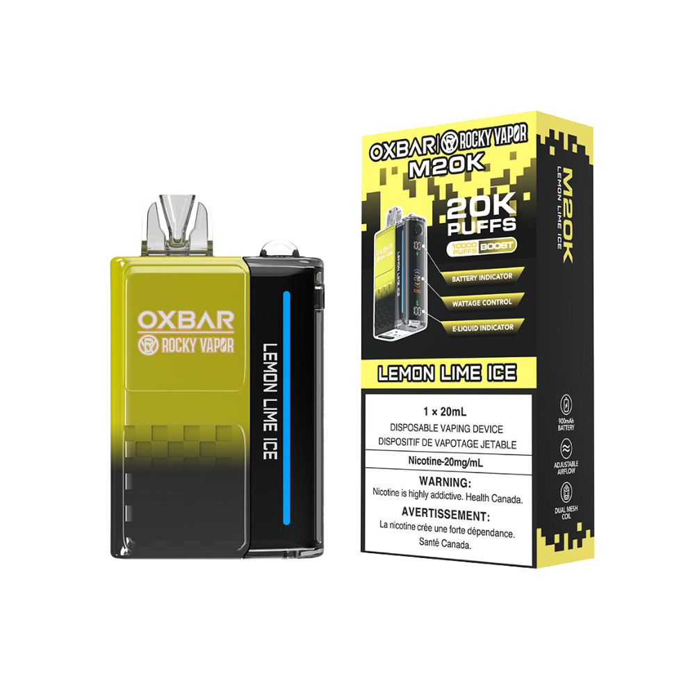 Oxbar Rocky Vapor M20K 20K Puffs Lemon Lime Ice Adjustable Wattage Rechargeable Disposable Vape 20Mg