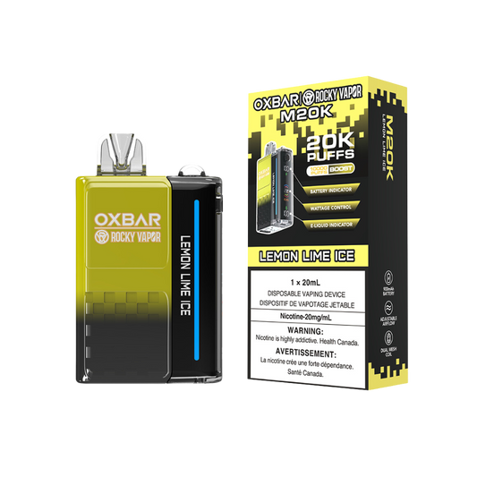 Oxbar Rocky Vapor M20K 20K Puffs Lemon Lime Ice Vape jetable rechargeable à puissance réglable 20 mg