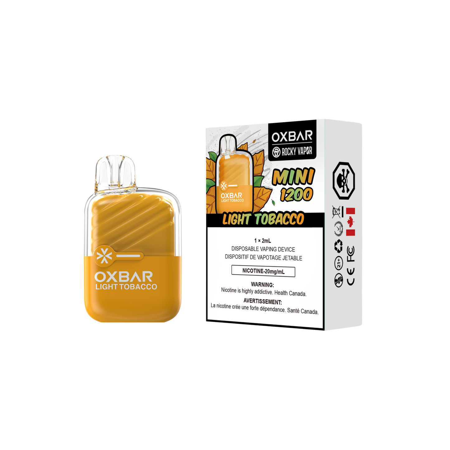 Oxbar Rocky Vapor Mini 1200 Puffs Vape jetable au tabac léger 20 mg