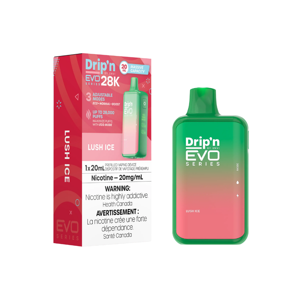 Dripin Evo 28k Puffs Lush Ice Adjustable Wattage Rechargeable Disposable Vape 20Mg