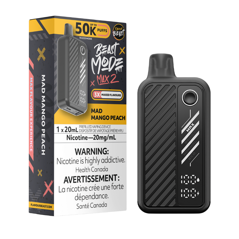 Flavour Beast Mode Max 2 50K Bouffées Vape Jetable Rechargeable Mangue Folle Pêche 20Mg