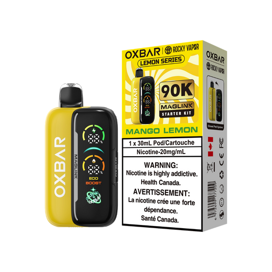 Kit de démarrage Oxbar Rocky Vapor Maglink 90 000 bouffées - Vape jetable rechargeable à système fermé de cartouches myrtille framboise 20 mg
