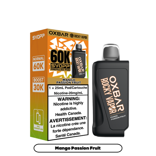 Svopp Oxbar Rocky Vapor 60K bouffées (Pods préremplis) - Mangue Fruit de la passion
