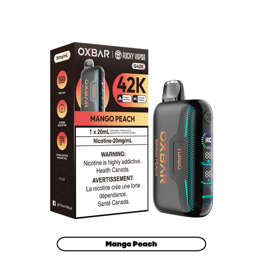 Oxbar Rocky Vapor G42k Mangue Pêche 42K Bouffées Nicotine Ajustable Rechargeable Vape Jetable 20Mg