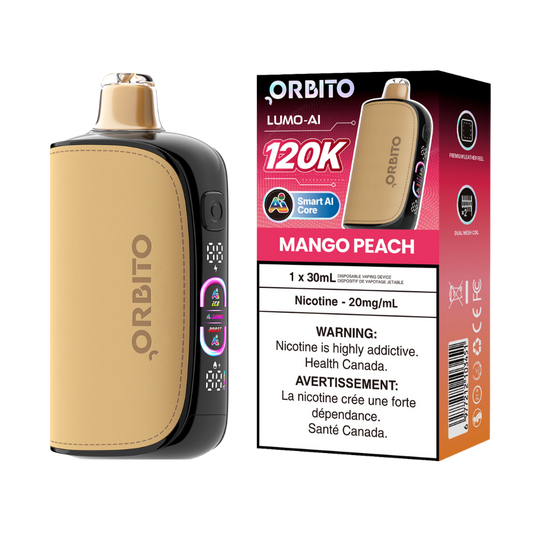 Orbito Lumo AI 120 000 bouffées Vape jetable rechargeable Mangue Pêche 20 mg