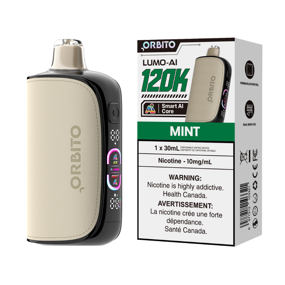 Orbito Lumo AI 120 000 bouffées Vape jetable rechargeable à la menthe 10 mg