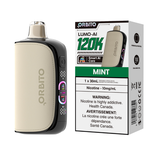 Orbito Lumo AI 120 000 bouffées Vape jetable rechargeable à la menthe 10 mg