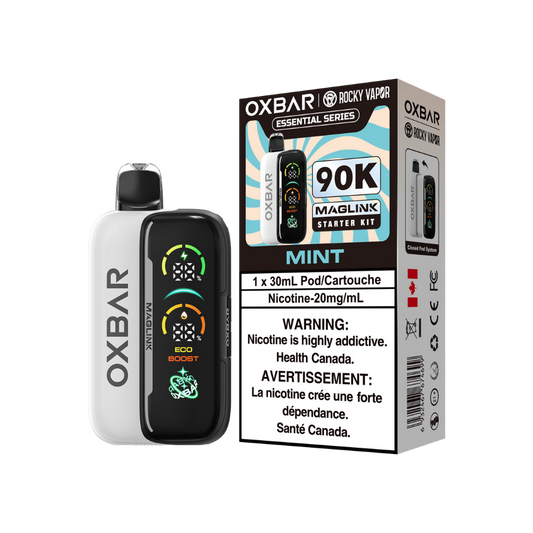 Kit de démarrage Oxbar Rocky Vapor Maglink 90K bouffées - Vape jetable rechargeable à la menthe / Système de pod fermé 20Mg