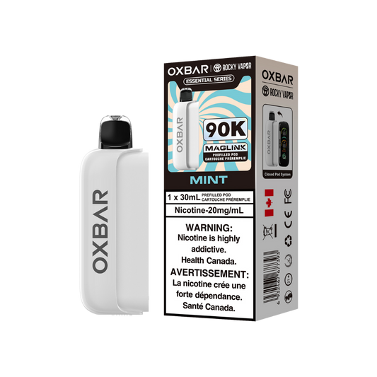 Oxbar Rocky Vapor Maglink Pod 90K bouffées - Dosettes jetables préremplies à la menthe 20Mg