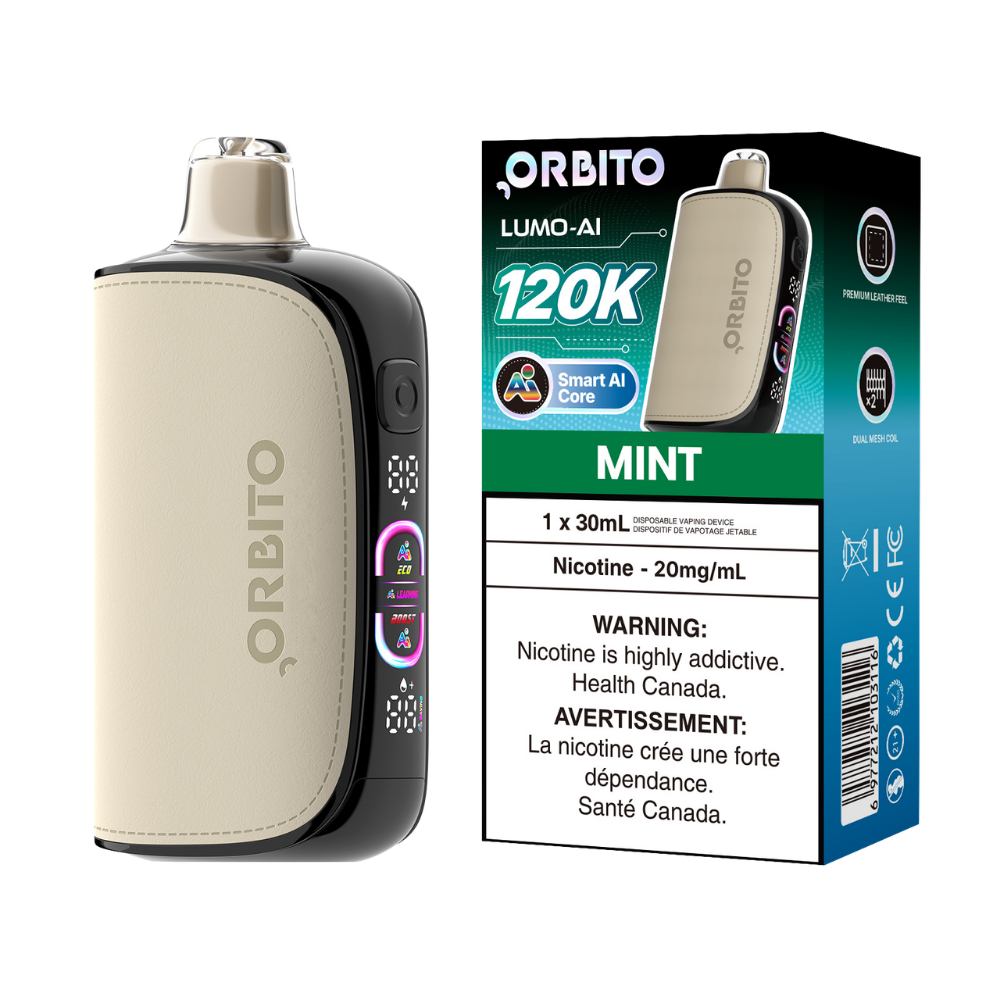Orbito Lumo AI 120k bouffées Vape jetable rechargeable Menthe 20 mg