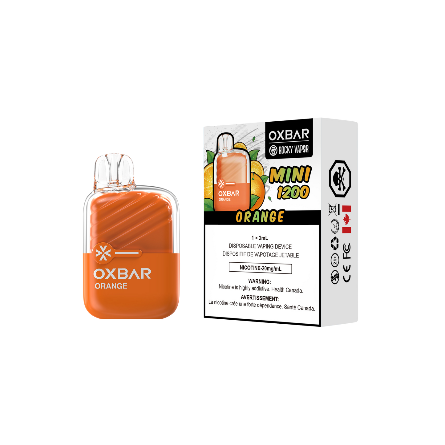 Oxbar Rocky Vapor Mini 1200 Puffs Vape jetable Orange 20Mg