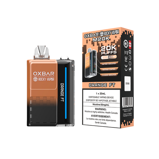 Oxbar Rocky Vapor M20K 20K Puffs Orange FT Adjustable Wattage Rechargeable Disposable Vape 20Mg