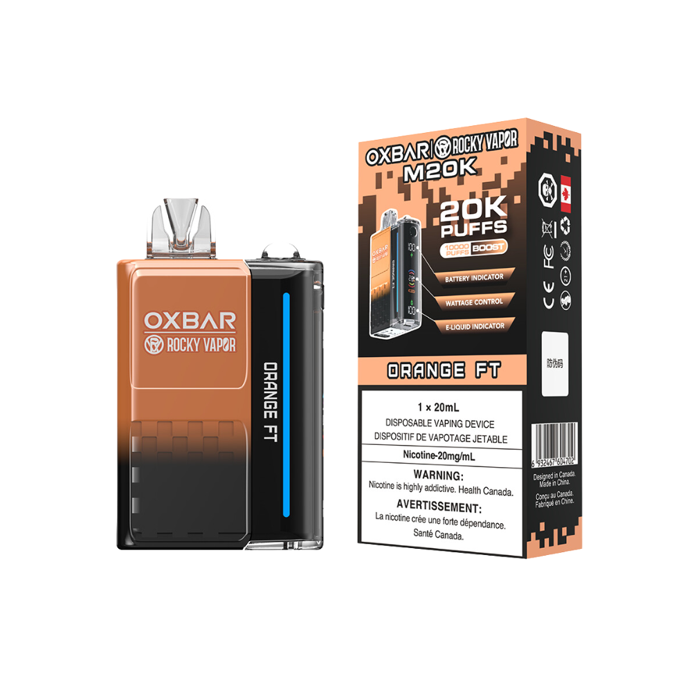 Oxbar Rocky Vapor M20K 20K Puffs Orange FT Adjustable Wattage Rechargeable Disposable Vape 20Mg