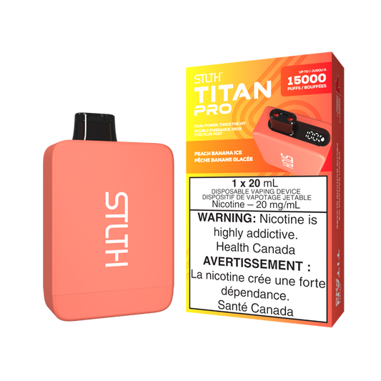 STLTH Titan Pro 15K Puffs Peach Banana Ice Rechargeable Disposable Vape 20Mg