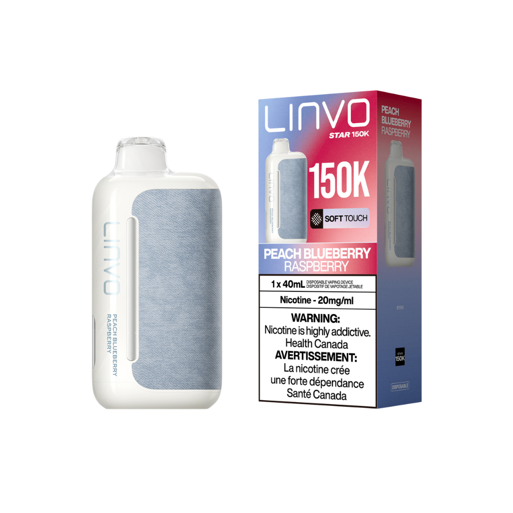 Vape jetable rechargeable Linvo Star 150K bouffées, pêche, myrtille et framboise, 20 mg