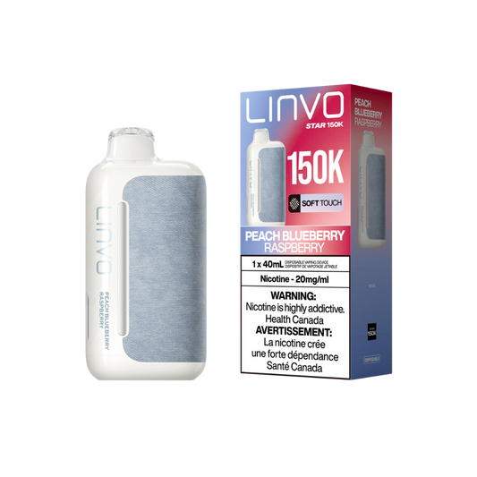 Vape jetable rechargeable Linvo Star 150K bouffées, pêche, myrtille et framboise, 20 mg